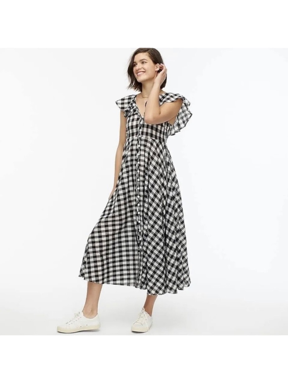 J. Crew Button-up ruffle dress in gingham NWT - Picture 1 of 6